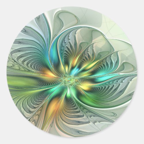 Colorful Fantasy Modern Abstract Flower Fractal Classic Round Sticker