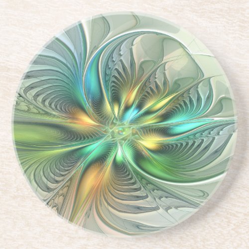 Colorful Fantasy Modern Abstract Flower Fractal Coaster