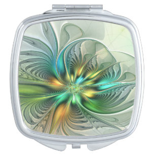 Colorful Fantasy Modern Abstract Flower Fractal Compact Mirror