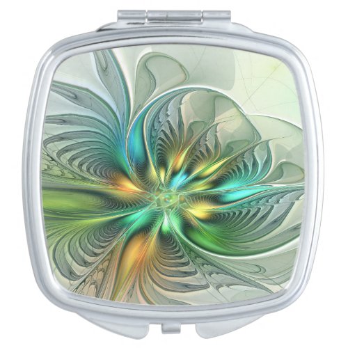 Colorful Fantasy Modern Abstract Flower Fractal Compact Mirror