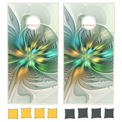 Colorful Fantasy Modern Abstract Flower Fractal Cornhole Set