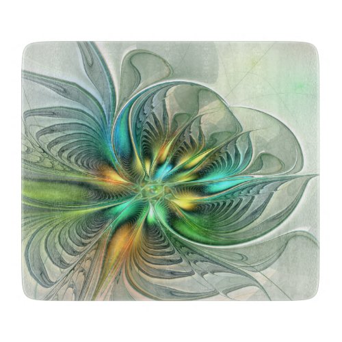 Colorful Fantasy Modern Abstract Flower Fractal Cutting Board