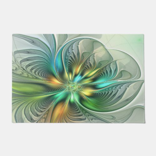 Colorful Fantasy Modern Abstract Flower Fractal Doormat