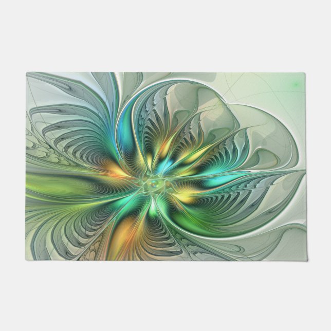 Colorful Fantasy Modern Abstract Flower Fractal Doormat (Front)