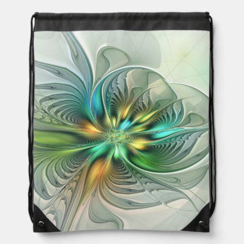 Colorful Fantasy Modern Abstract Flower Fractal Drawstring Bag