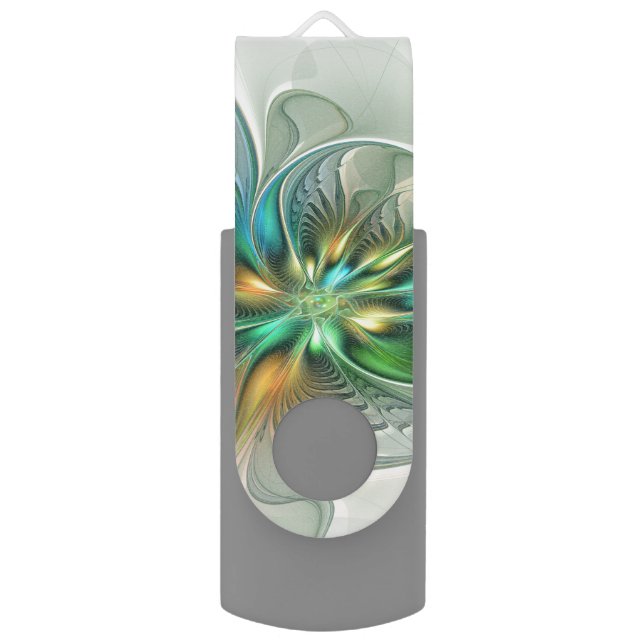 Colorful Fantasy Modern Abstract Flower Fractal Flash Drive (Front Vertical)