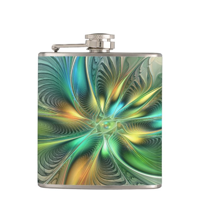 Colorful Fantasy Modern Abstract Flower Fractal Flask (Front)