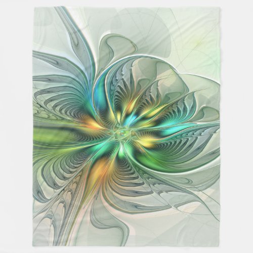 Colorful Fantasy Modern Abstract Flower Fractal Fleece Blanket