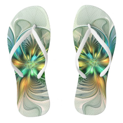 Colorful Fantasy Modern Abstract Flower Fractal Flip Flops