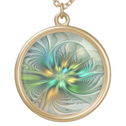 Colorful Fantasy Modern Abstract Flower Fractal Gold Plated Necklace