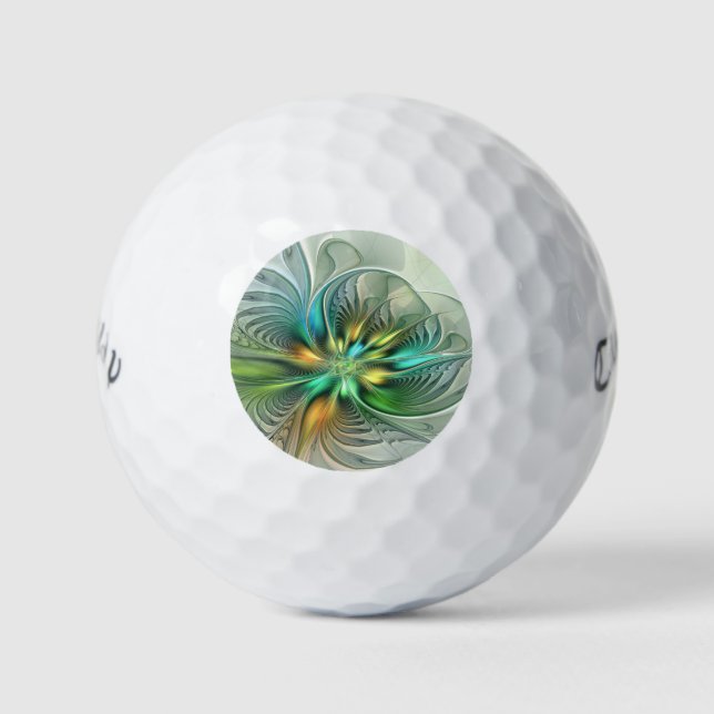 Colorful Fantasy Modern Abstract Flower Fractal Golf Balls (Front)