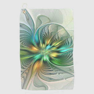 Colorful Fantasy Modern Abstract Flower Fractal Golf Towel