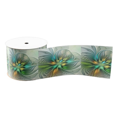 Colorful Fantasy Modern Abstract Flower Fractal Grosgrain Ribbon