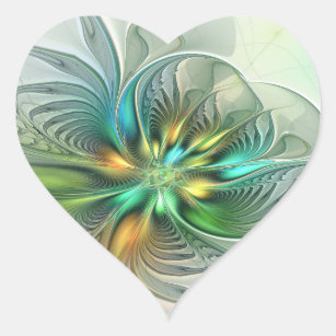 Colorful Fantasy Modern Abstract Flower Fractal Heart Sticker