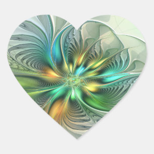 Colorful Fantasy Modern Abstract Flower Fractal Heart Sticker