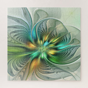 Colorful Fantasy Modern Abstract Flower Fractal Jigsaw Puzzle