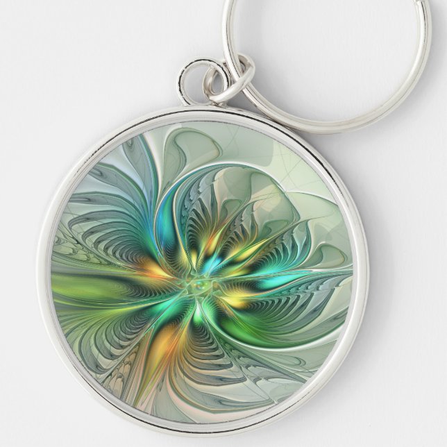Colorful Fantasy Modern Abstract Flower Fractal Keychain (Front)