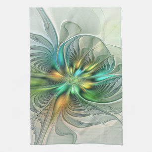 Colorful Fantasy Modern Abstract Flower Fractal Kitchen Towel