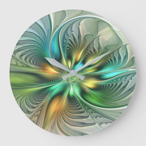 Colorful Fantasy Modern Abstract Flower Fractal Large Clock