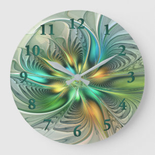 Colorful Fantasy Modern Abstract Flower Fractal Large Clock