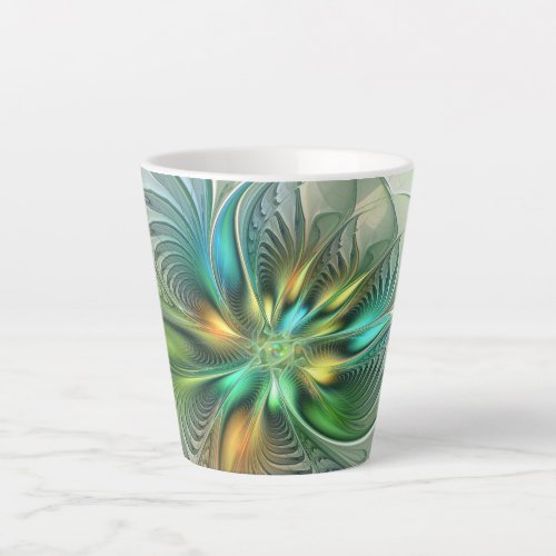 Colorful Fantasy Modern Abstract Flower Fractal Latte Mug