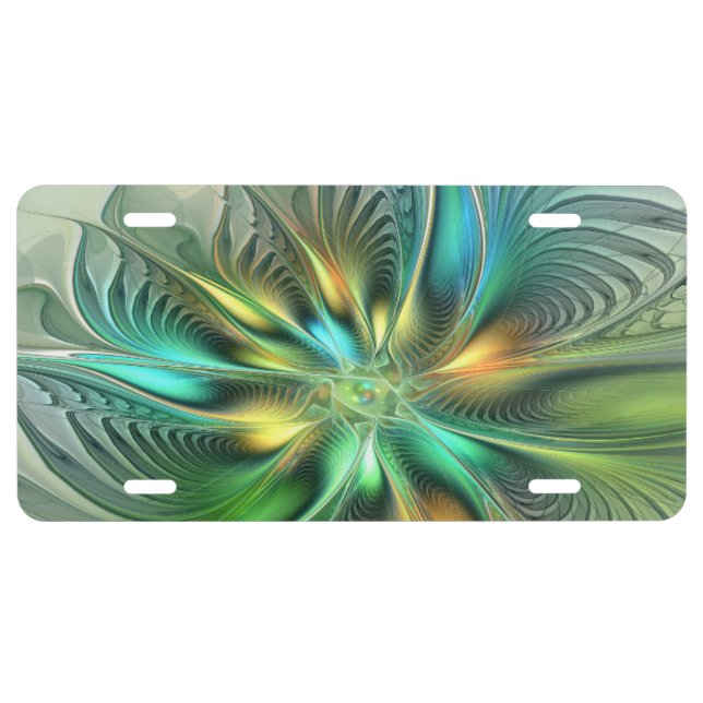 Colorful Fantasy Modern Abstract Flower Fractal License Plate (Front)