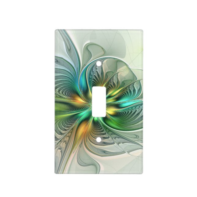 Colorful Fantasy Modern Abstract Flower Fractal Light Switch Cover (Front)