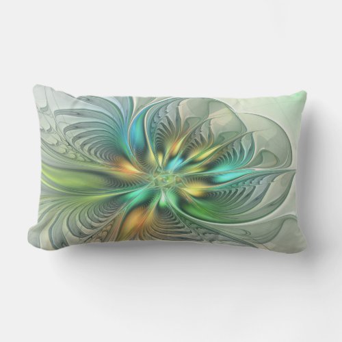 Colorful Fantasy Modern Abstract Flower Fractal Lumbar Pillow