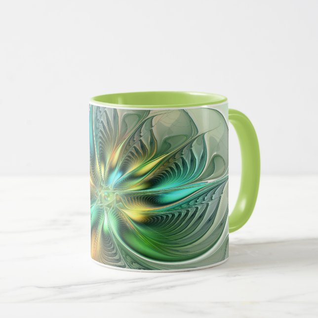 Colorful Fantasy Modern Abstract Flower Fractal Mug (Front Right)