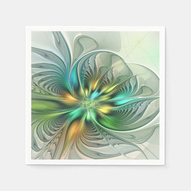 Colorful Fantasy Modern Abstract Flower Fractal Napkins (Front)