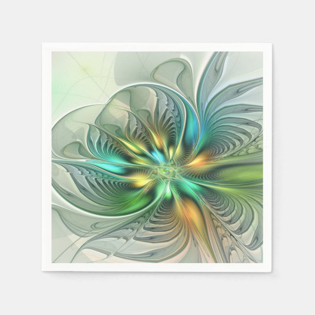 Colorful Fantasy Modern Abstract Flower Fractal Napkins (Front)