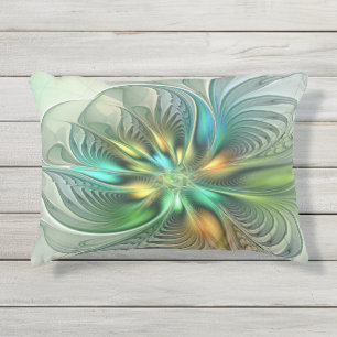 Colorful Fantasy Modern Abstract Flower Fractal Outdoor Pillow