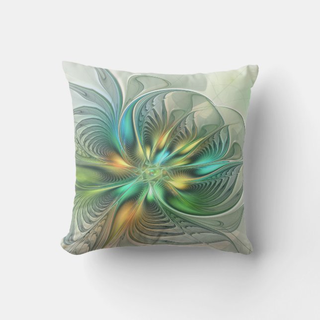 Colorful Fantasy Modern Abstract Flower Fractal Outdoor Pillow (Front)