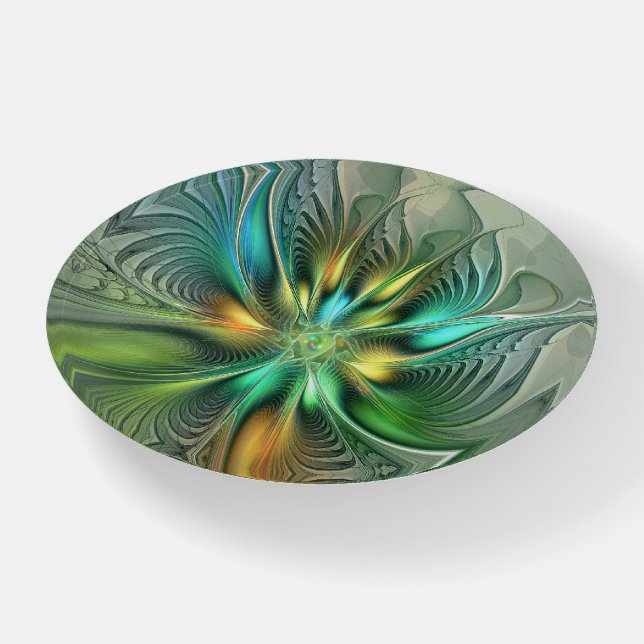 Colorful Fantasy Modern Abstract Flower Fractal Paperweight (Front)