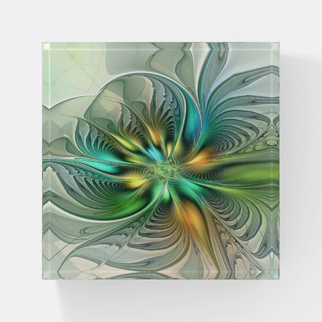 Colorful Fantasy Modern Abstract Flower Fractal Paperweight (Front)