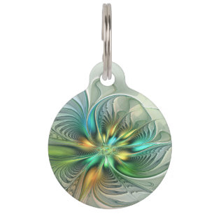 Colorful Fantasy Modern Abstract Flower Fractal Pet ID Tag