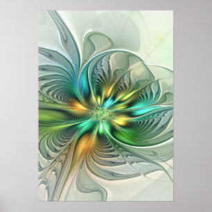 Colorful Fantasy Modern Abstract Flower Fractal Poster