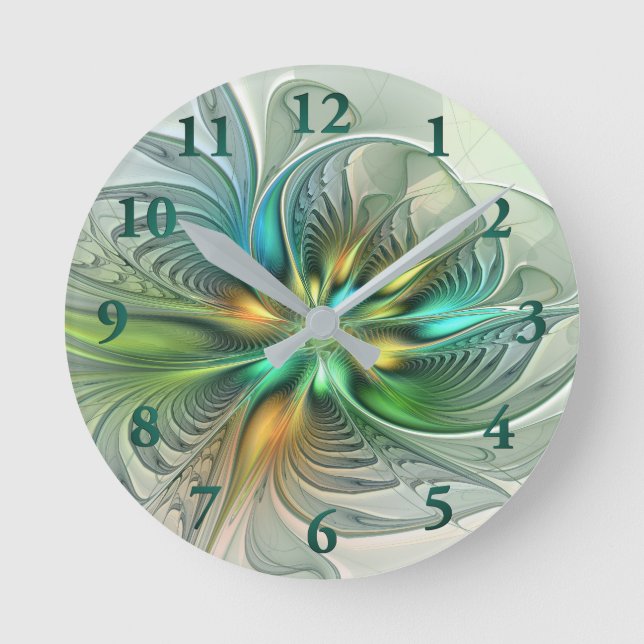Colorful Fantasy Modern Abstract Flower Fractal Round Clock (Front)