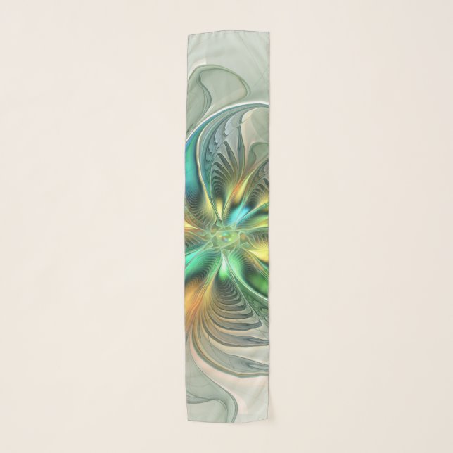 Colorful Fantasy Modern Abstract Flower Fractal Scarf (Front)