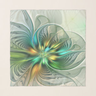Colorful Fantasy Modern Abstract Flower Fractal Scarf