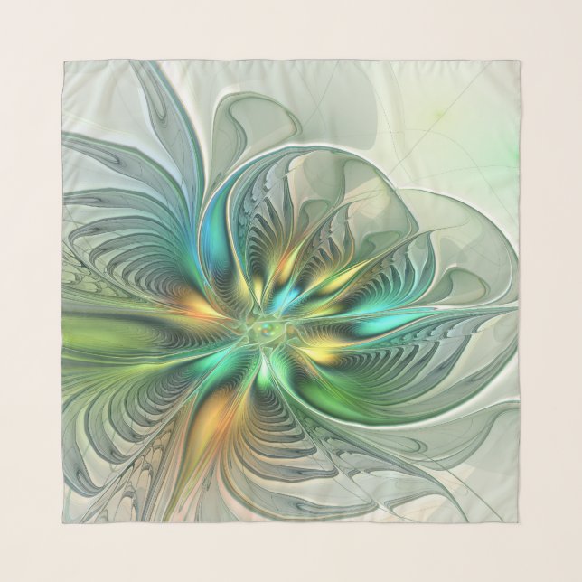 Colorful Fantasy Modern Abstract Flower Fractal Scarf (Front)