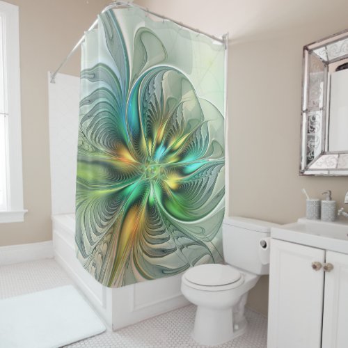 Colorful Fantasy Modern Abstract Flower Fractal Shower Curtain