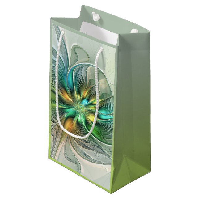 Colorful Fantasy Modern Abstract Flower Fractal Small Gift Bag (Front Angled)