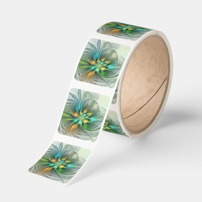 Colorful Fantasy Modern Abstract Flower Fractal Square Sticker (Roll)