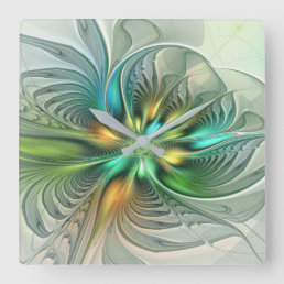 Colorful Fantasy Modern Abstract Flower Fractal Square Wall Clock