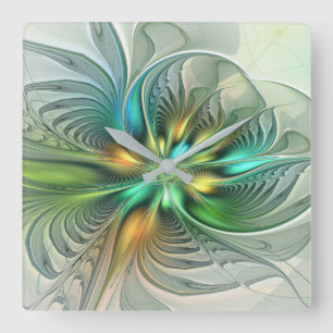 Colorful Fantasy Modern Abstract Flower Fractal Square Wall Clock