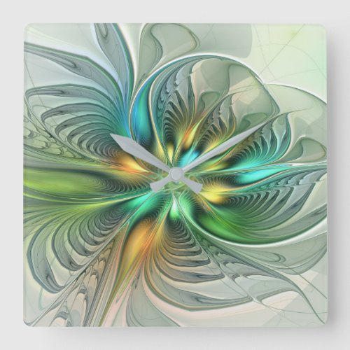 Colorful Fantasy Modern Abstract Flower Fractal Square Wall Clock