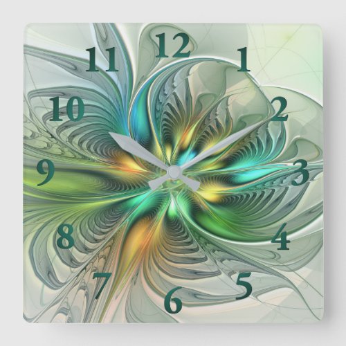 Colorful Fantasy Modern Abstract Flower Fractal Square Wall Clock