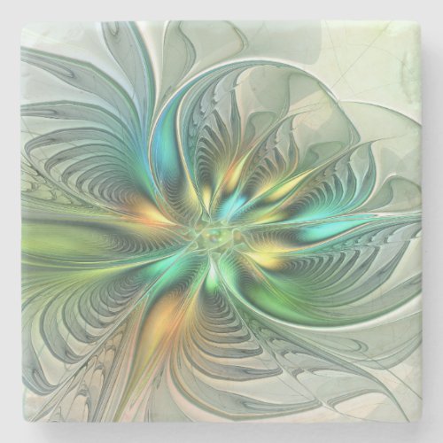 Colorful Fantasy Modern Abstract Flower Fractal Stone Coaster