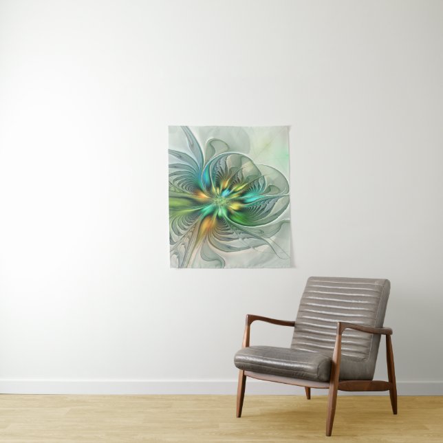 Colorful Fantasy Modern Abstract Flower Fractal Tapestry (In Situ)
